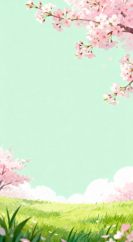 樱花春天插画草地背景