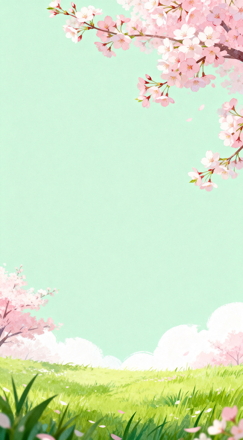 樱花春天插画草地背景