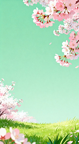 春日樱花手绘插画背景