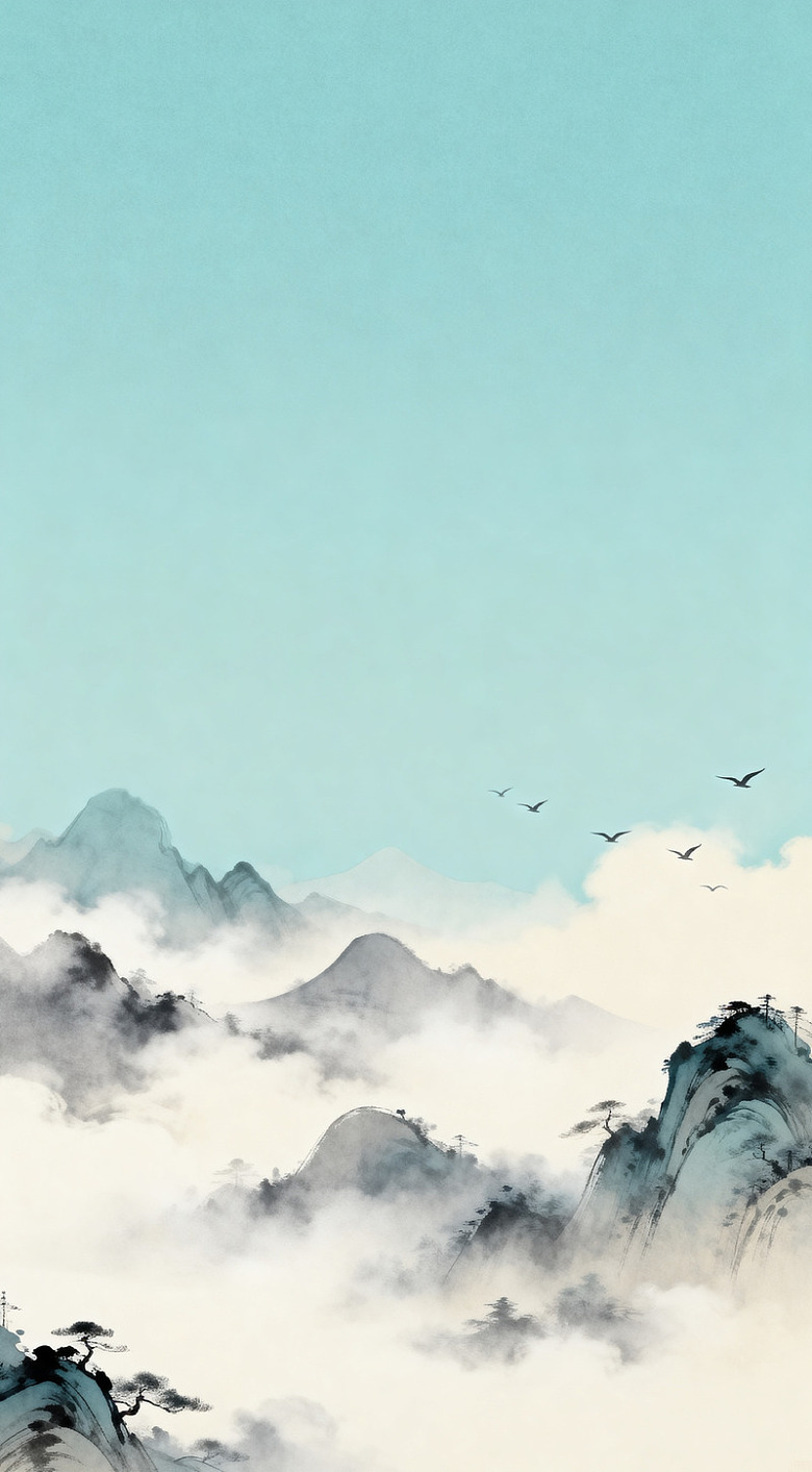 山水画卷云雾缭绕