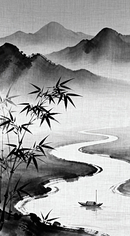 水墨山水竹景国画