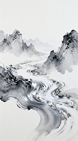 水墨山水画江河山川图