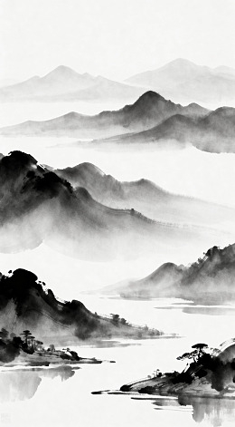 水墨山水画雾中山水