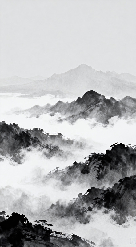 山水墨画云雾缭绕