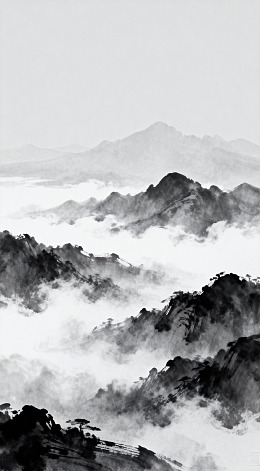 山水墨画云雾缭绕