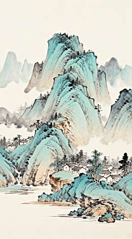 山水画卷古风意境水墨画