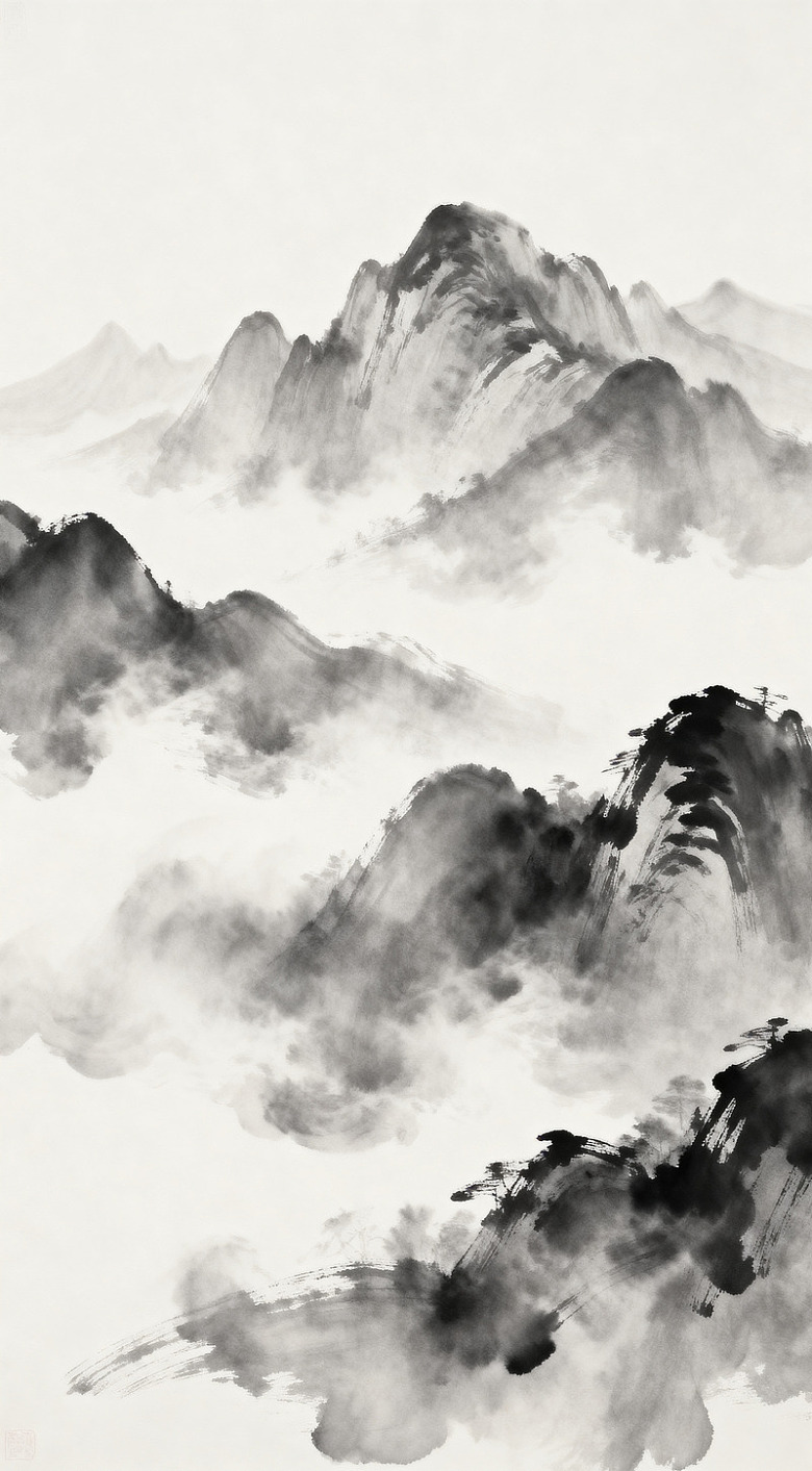 水墨山水画云雾缭绕