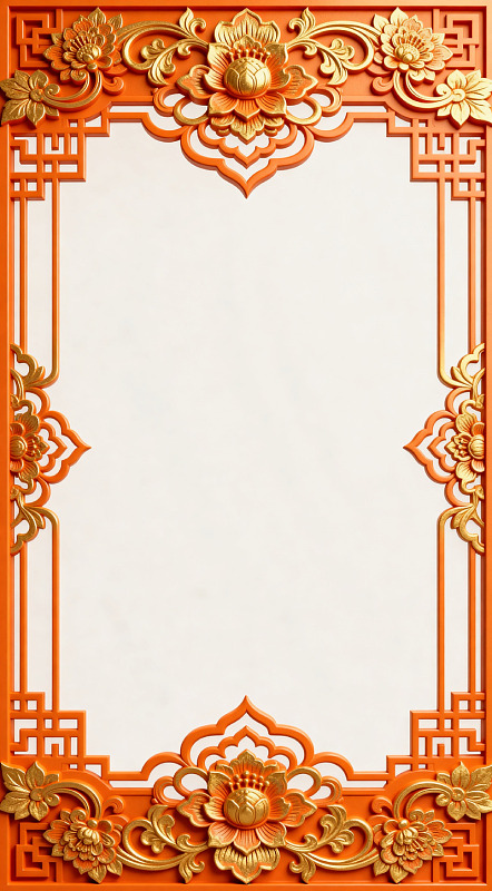 橙色雕花传统中式边框