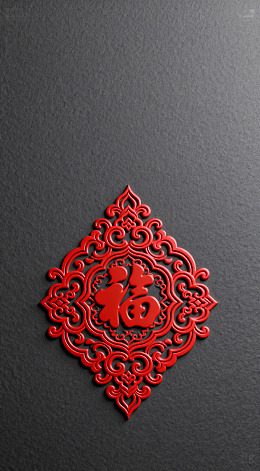 红色剪纸福字装饰图案