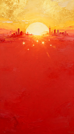 夕阳城景油画风海报背景