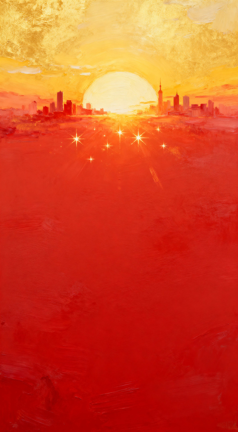 夕阳城景油画风海报背景