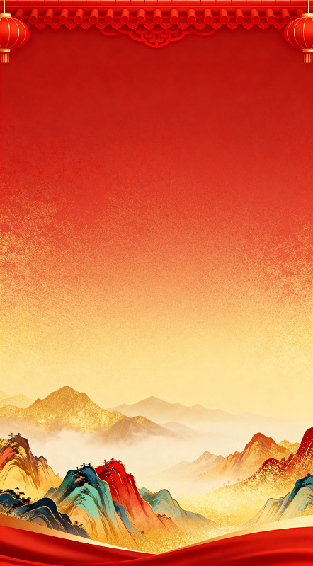 喜庆中国风山水画背景图