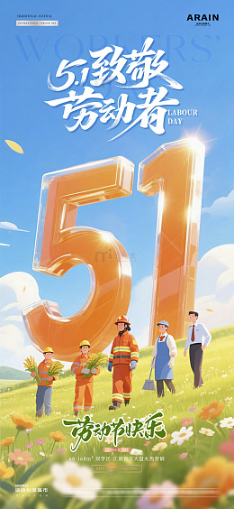 地产五一劳动节立体字风景海报21