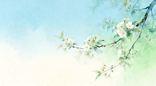 水彩花枝春天景色装饰画