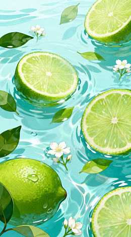 水彩青柠漂浮插画