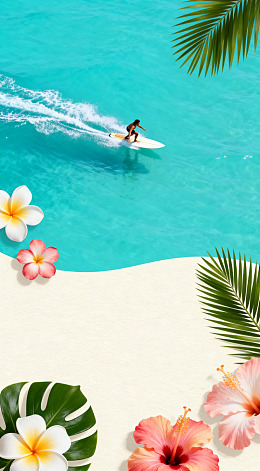 夏日海滩冲浪风光