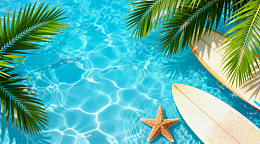 夏日海滩冲浪风光