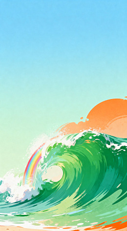 海浪彩虹插画