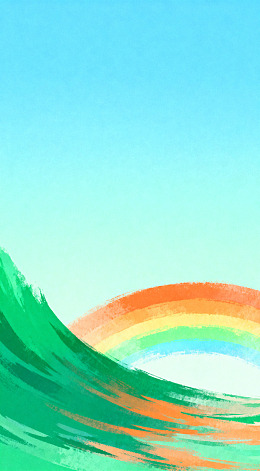 彩虹海浪水彩画