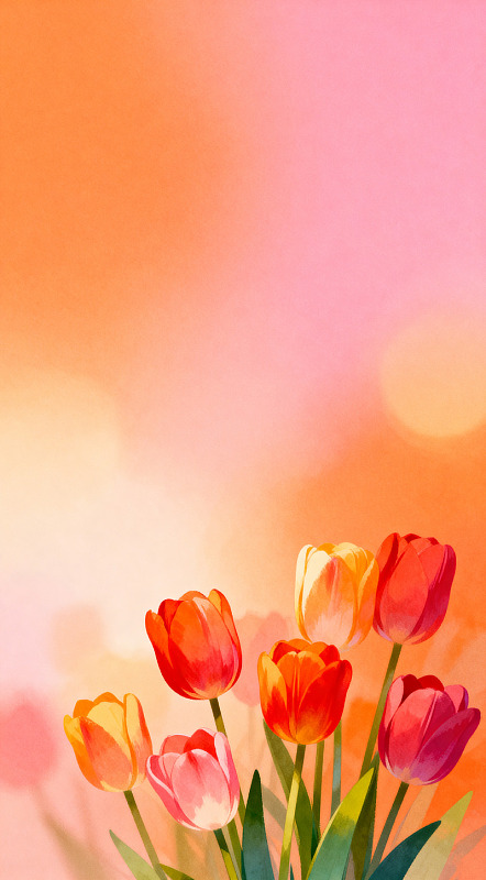 郁金香暖色调艺术插画