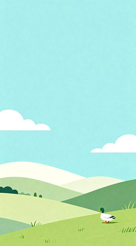 田园风景鸭卡通插画