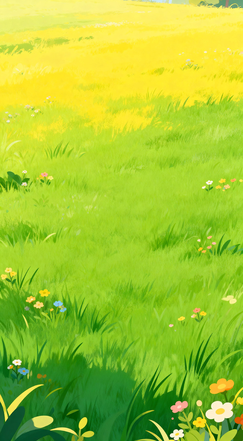 春意盎然草地花丛插画