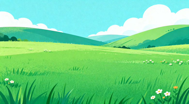 田园风光插画青翠草地山丘