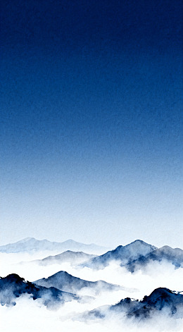 水墨山水画云雾山脉风光