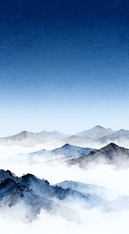 水墨山水画云雾缭绕山峦