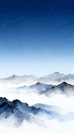 水墨山水画云雾缭绕山峦