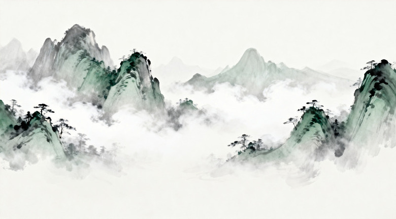 水墨山水画云雾缭绕