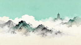 水墨山水画塔云景艺术画