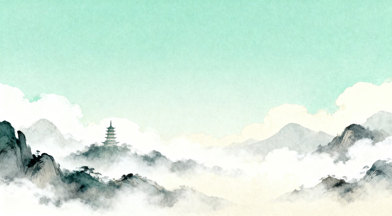 水墨山水画风格风景图