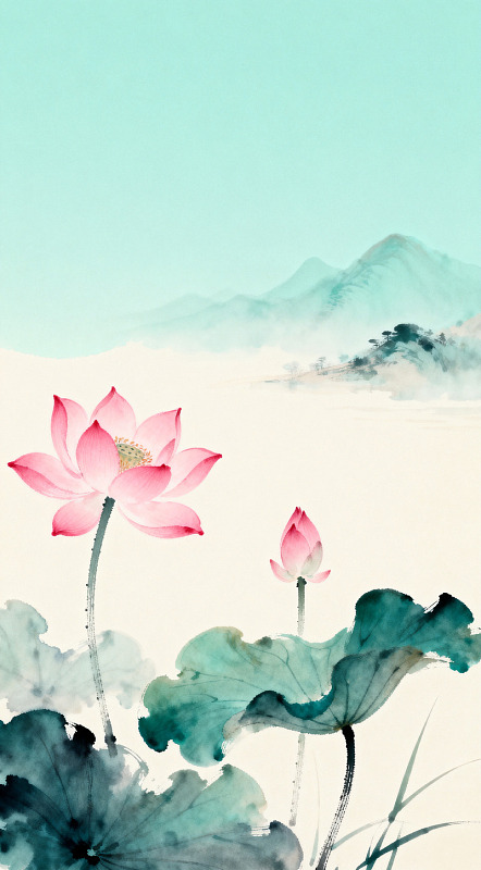 水墨荷花山水画装饰画素材