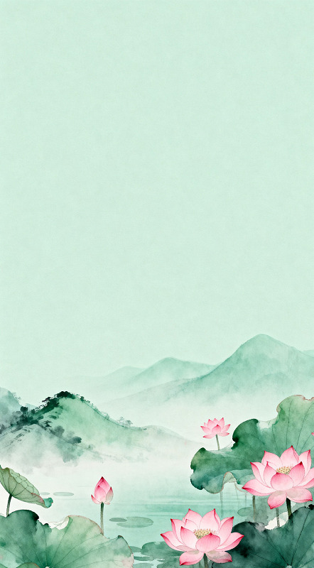 水墨荷花山水画背景设计素材