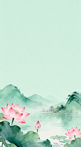水墨荷花山水画背景素材