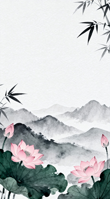 水墨荷花山水画国画艺术