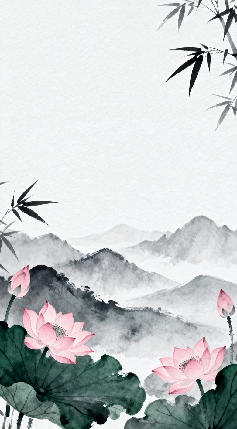 水墨荷花山水画国画艺术