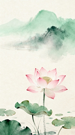 水墨荷花山水画