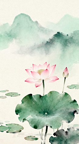 水墨荷花山水画