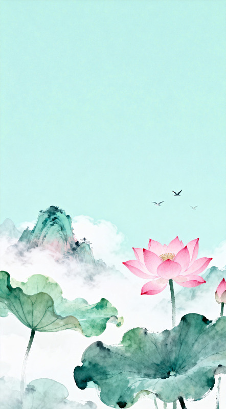 水墨荷花山水画