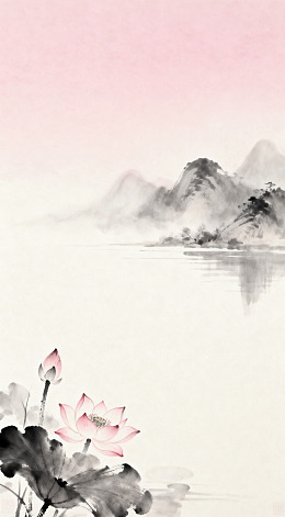 水墨荷花山水画艺术画作