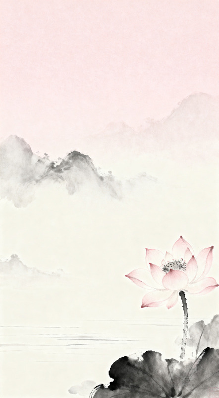 水墨荷花山水画