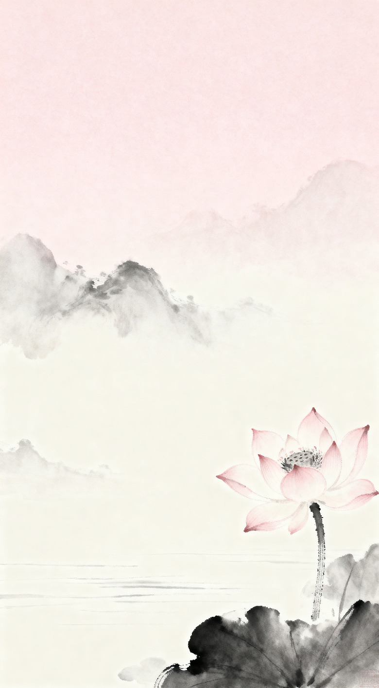 水墨荷花山水画