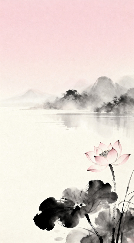 水墨荷花山水画