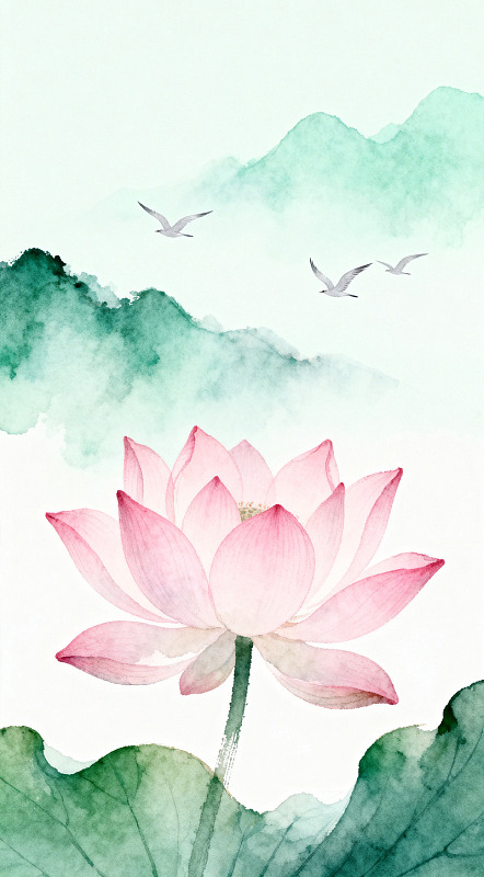 水墨荷花山水国画