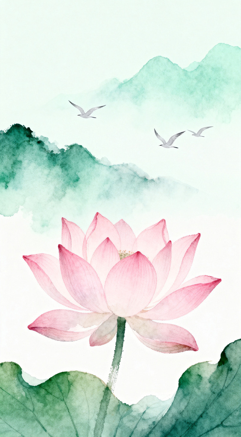 水墨荷花山水国画