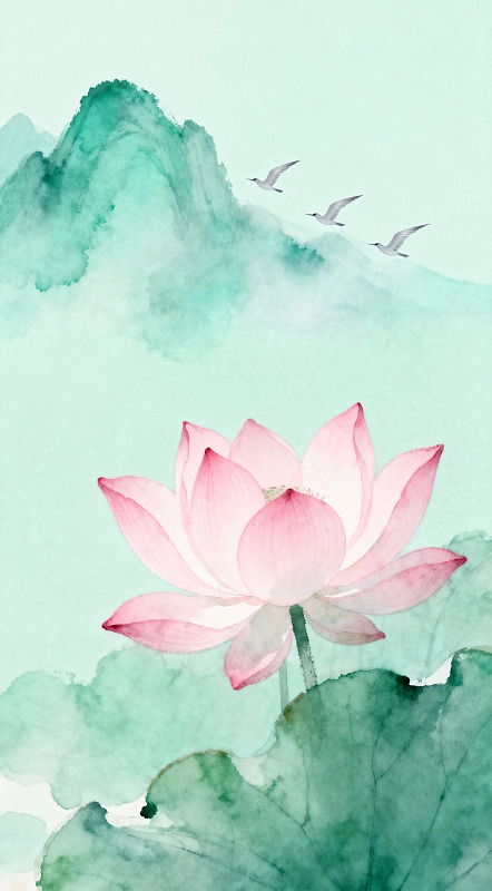 水墨荷花山水画意境装饰画