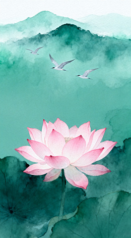 水墨荷花山水意境画