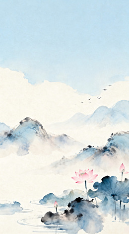 水墨山水荷花风景画